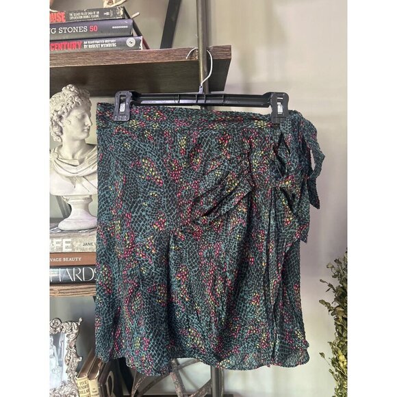 Reiss Skyla Snake Print Chiffon Mini Skirt Green Womens Size 6 - Picture 6 of 10